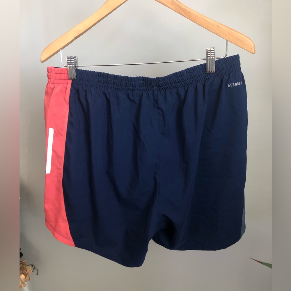 adidas Men’s Navy Athletic Shorts with Coral Accents - Picture 2 of 6
